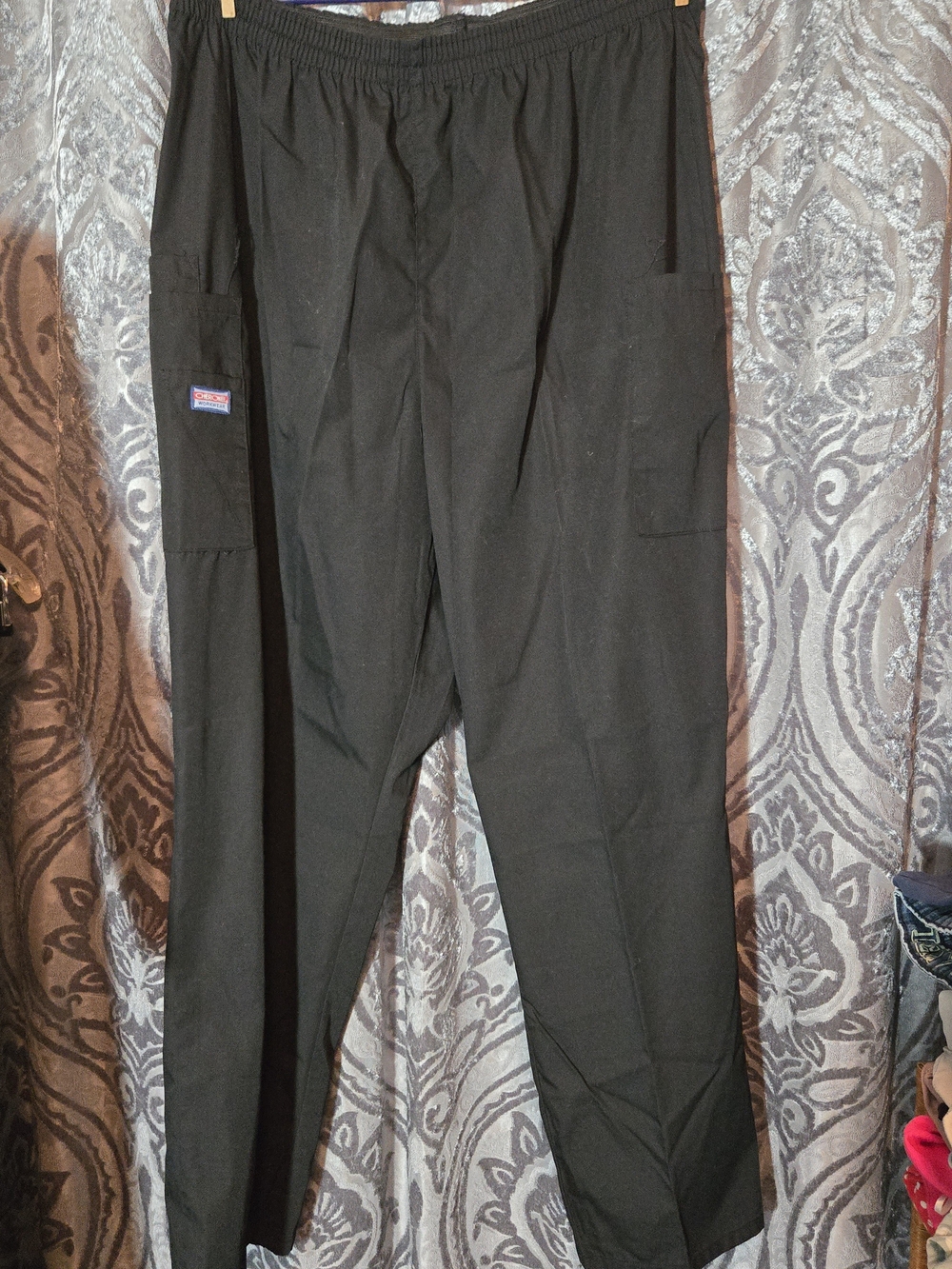 Cherokee Black Men's Or Women's Cargo Scrub Pants with Elastic Waist